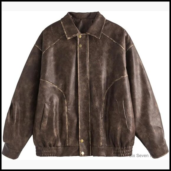 Jackets & Blazers - Oversized Faux Leather Jacket Y2K Vintage Motorcycle Coat Plus Size